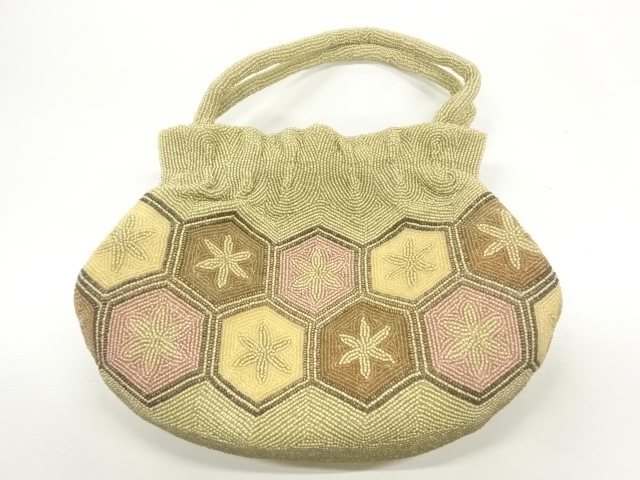 JAPANESE KIMONO / ANTIQUE BAG / BEADS / FLORAL KIKKO